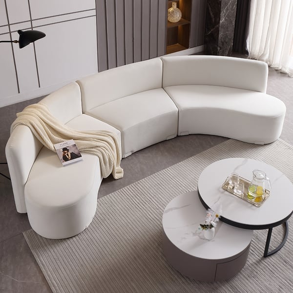 120" Modern White Curved Sectional Floor Sofa Velvet Upholstery for Living Room