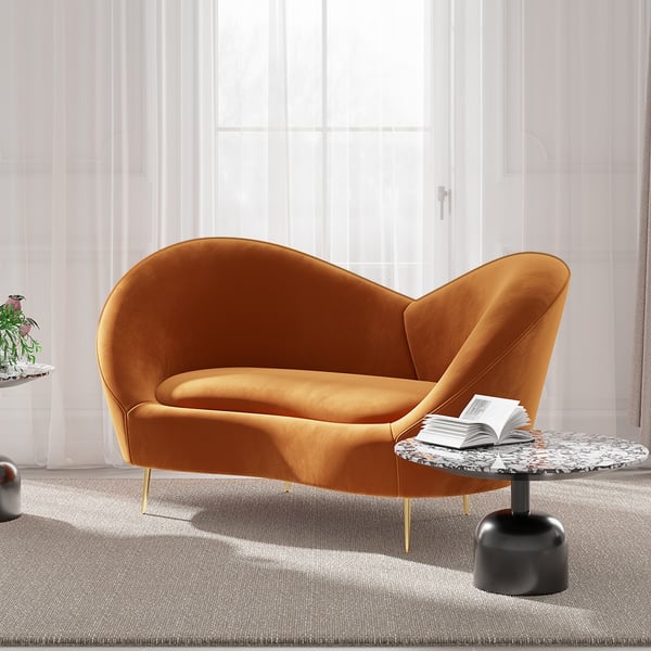 63" Velvet Curved Sofa Small 2-Seater Sofa with Curve Back Upholstery in Orange