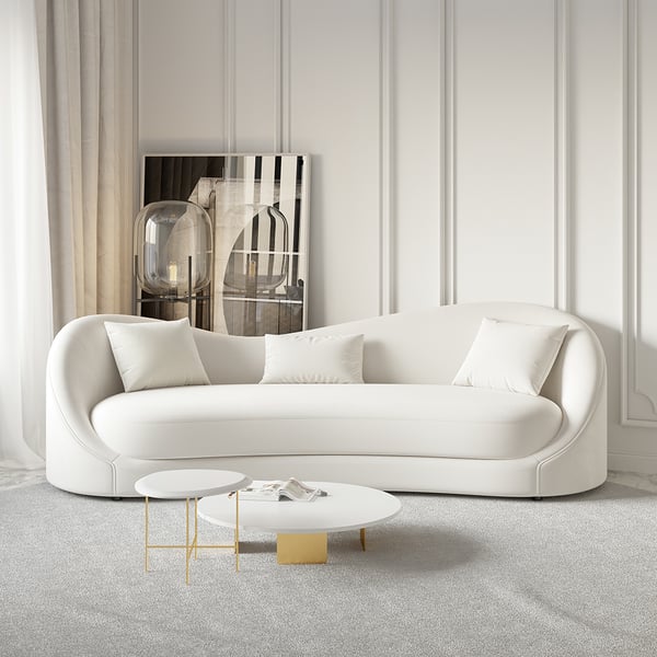 Luxury 84" Off White Velvet Upholstered Sofa 3-Seater Sofa Solid Wood Frame