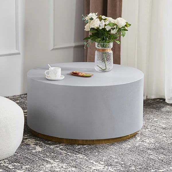 Ocement Industrial 31.5" Coffee Table Round Cement-Like in Light Gray