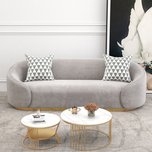 Gray 3-Seater Sofa Upholstered Velvet Sofa Pillows Included