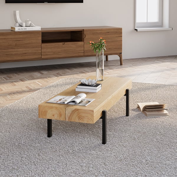 39" Rustic Natural Rectangular Coffee Table Small Narrow Cocktail Table