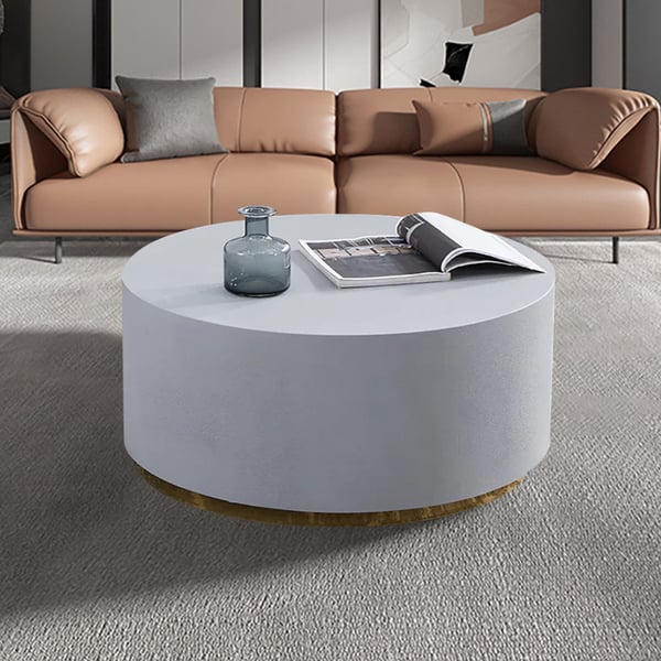 Ocement Industrial 31.5" Coffee Table Round Cement-Like in Light Gray