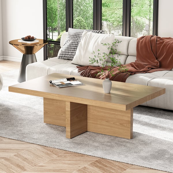 Modern Wood Coffee Table Rectangle-shaped in Natural Rustic