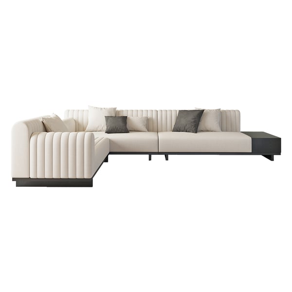 157" Modern White Corner L-Shaped Sectional Sofa Cotton & Linen with Side Open Storage