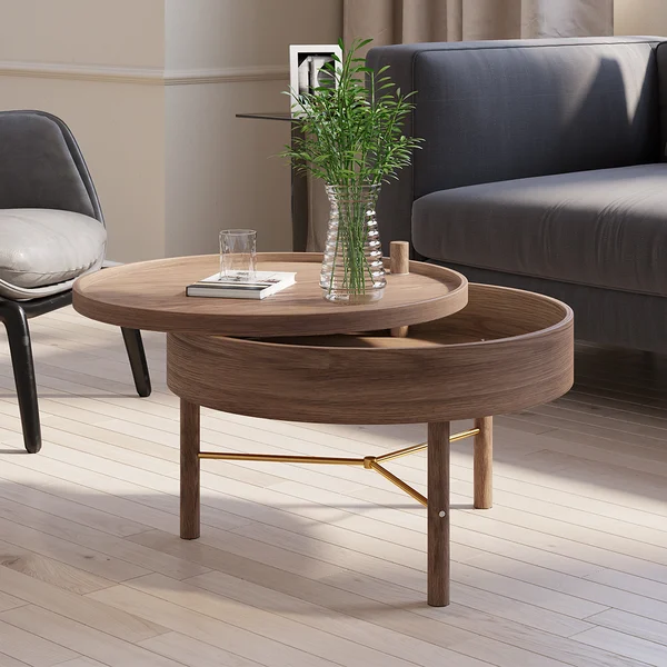 Modern Round Nesting Coffee Table Set 2-Piece Black & White Sintered Stone Top Gold Base