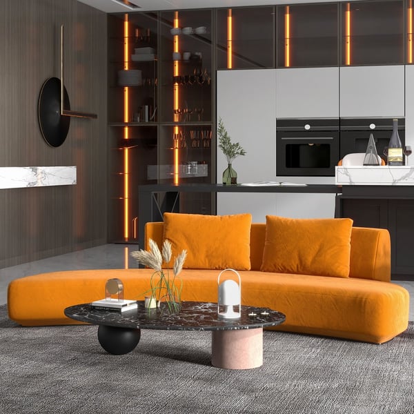 Orange Sofa Velvet Upholstered Sofa 3-Seater Sofa 82.7"