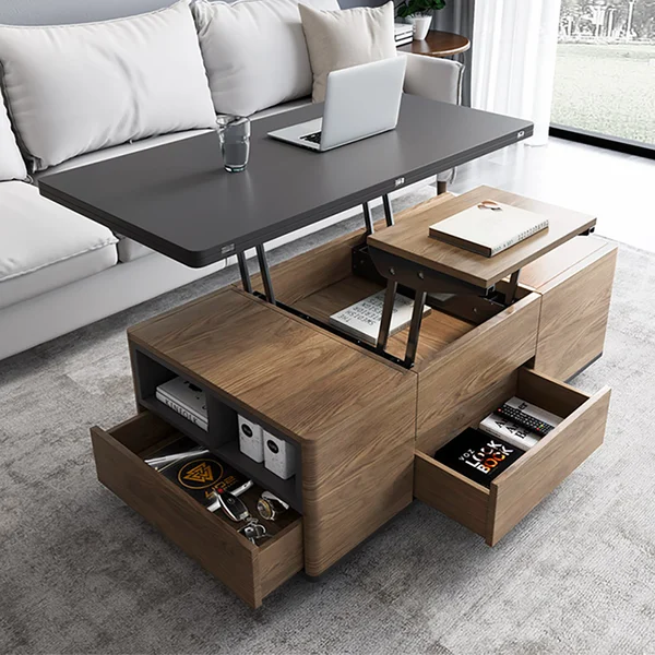 Modern Lift Top Coffee Table Multi Functional Table with 3 Drawers in Walnut & Black