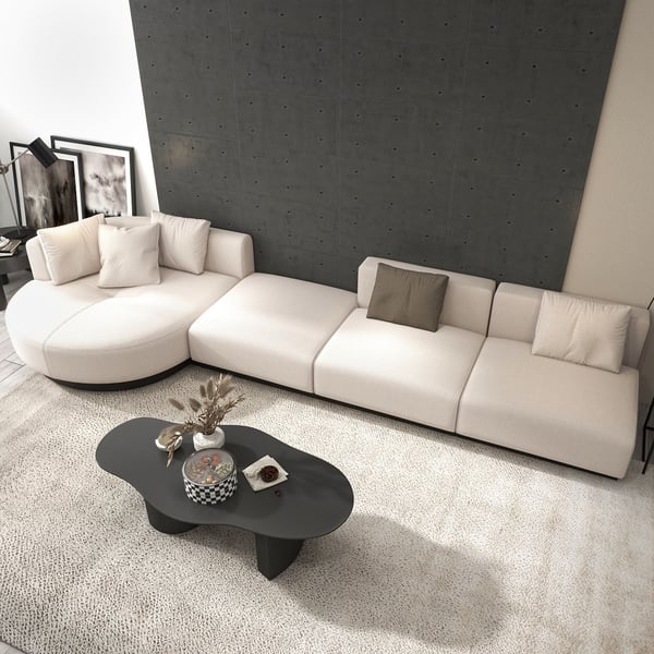 146.9'' L-Shaped Sectional Corner Modern Modular Sofa in Beige with Pillows & Black Legs