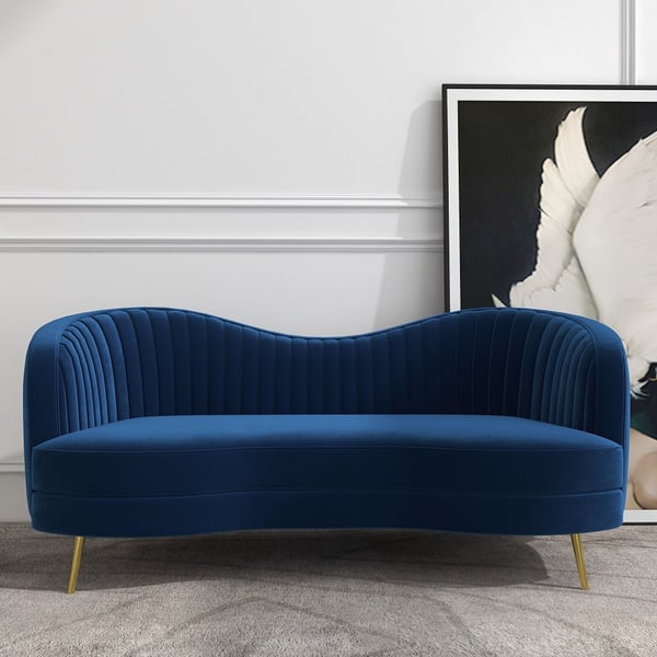 Florie Luxury 72" Vertical Channel Tufted Curved Performance Velvet Sofa in Blue