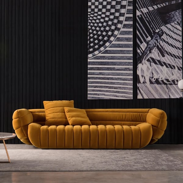 85" Yellow Velvet Upholstered Fluted Sofa 3-Seater Sofa Luxury