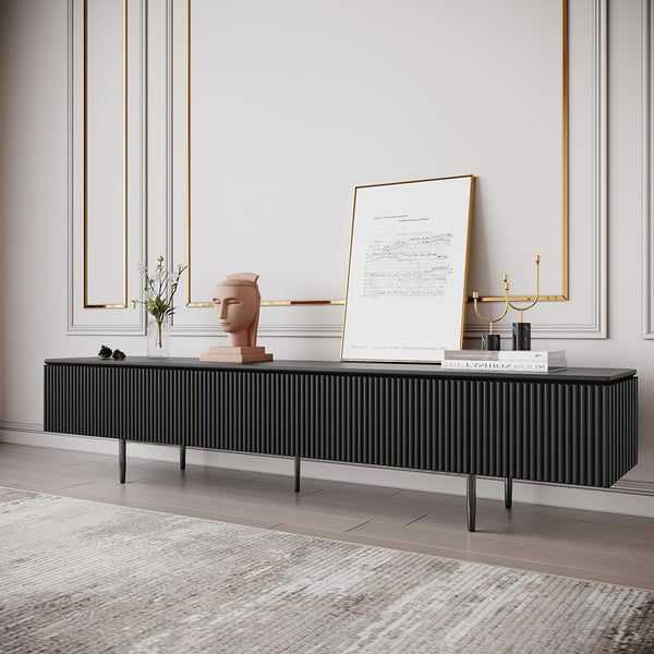 Modern 70.9" TV Stand with Drawers Line Media Console with Black Metal Legs