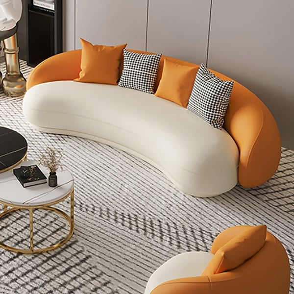 Modern Leather Upholstered Sofa 3-Seater Sofa 82.7" Orange&White Sofa