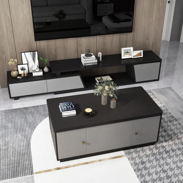 Modern Gray Multi-functional Rectangle Lift-top Coffee Table Extendable with Storage