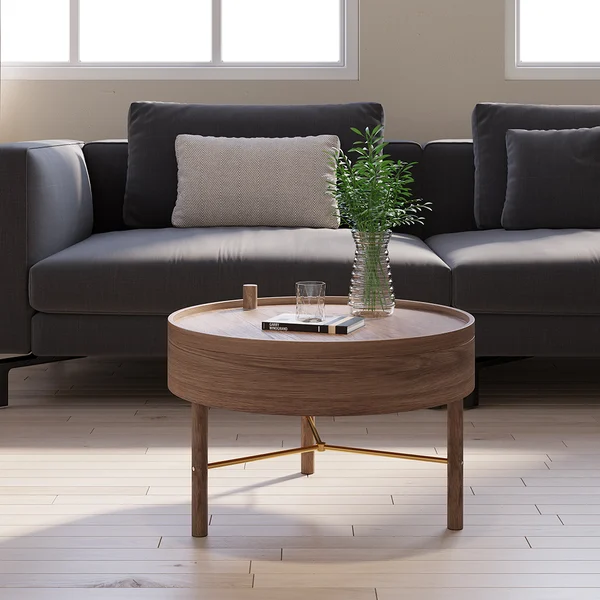 Modern Round Nesting Coffee Table Set 2-Piece Black & White Sintered Stone Top Gold Base